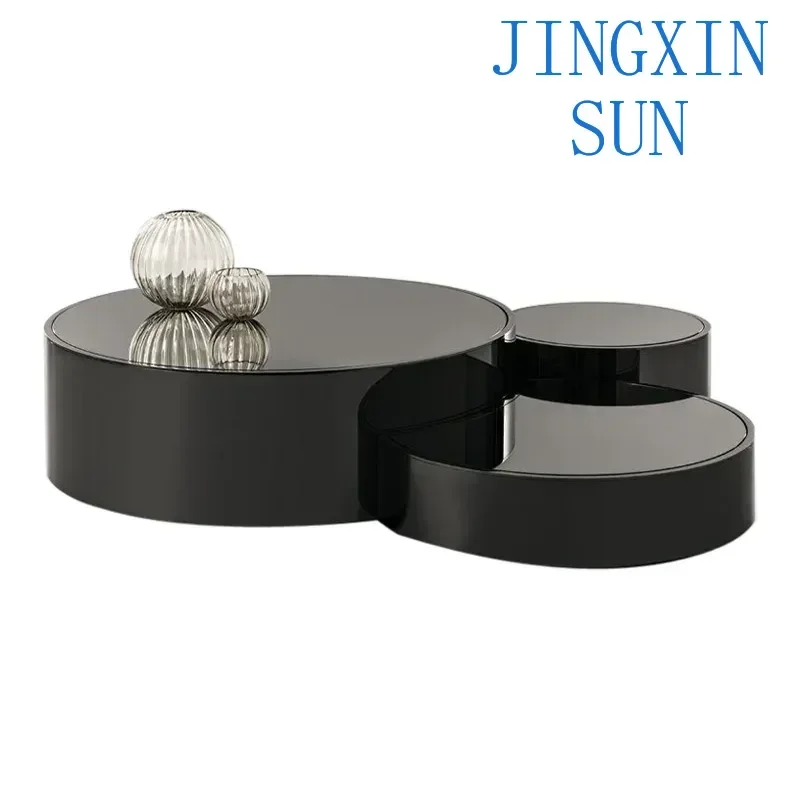 Stainless steel tempered glass coffee table, simple and light luxury style villa, high and low combination circular table