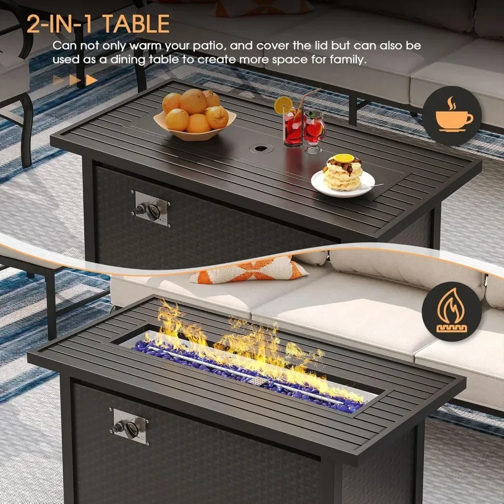 طقم أثاث فناء مكون من 4 قطع مع حفرة نار مقاس 45 بوصة، طقم محادثة خارجي مكون من 3 مقاعد، كرسي أريكة دوار للفناء #5