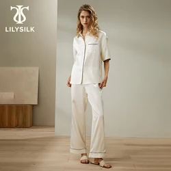 LILYSILK Silk Women Pajama Set New in 22 Momme Lapel Collar Button-Up Elastic Waist Pants Sleepwear for Sleeping Free Shipping