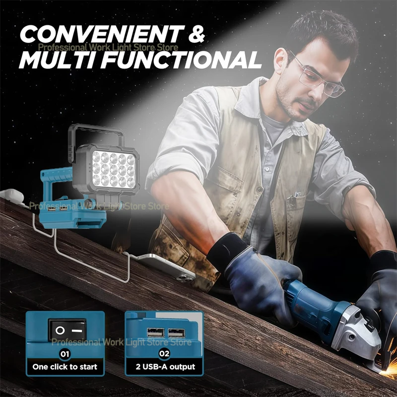 LED Work Light For Makita 18V Battery Cordless Camping Lights Portable Flood Lamp Flashlight Power Tool Accessory