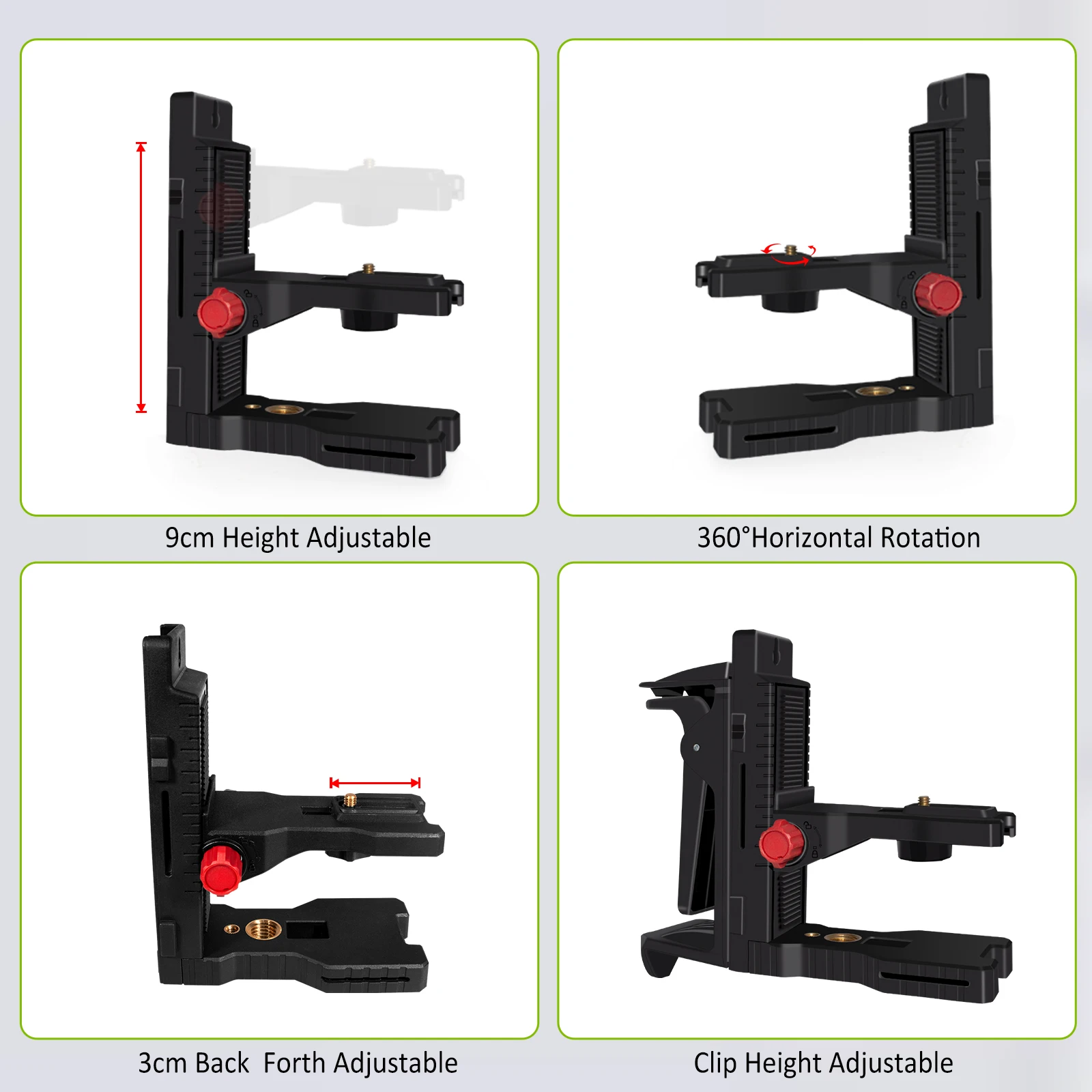 ZOKOUN Adjustable Strong Magnetic Laser Level Bracket Wall Mounted L-Bracket with Clip Holder 1/4 or 5/8 Threaded Stand Support