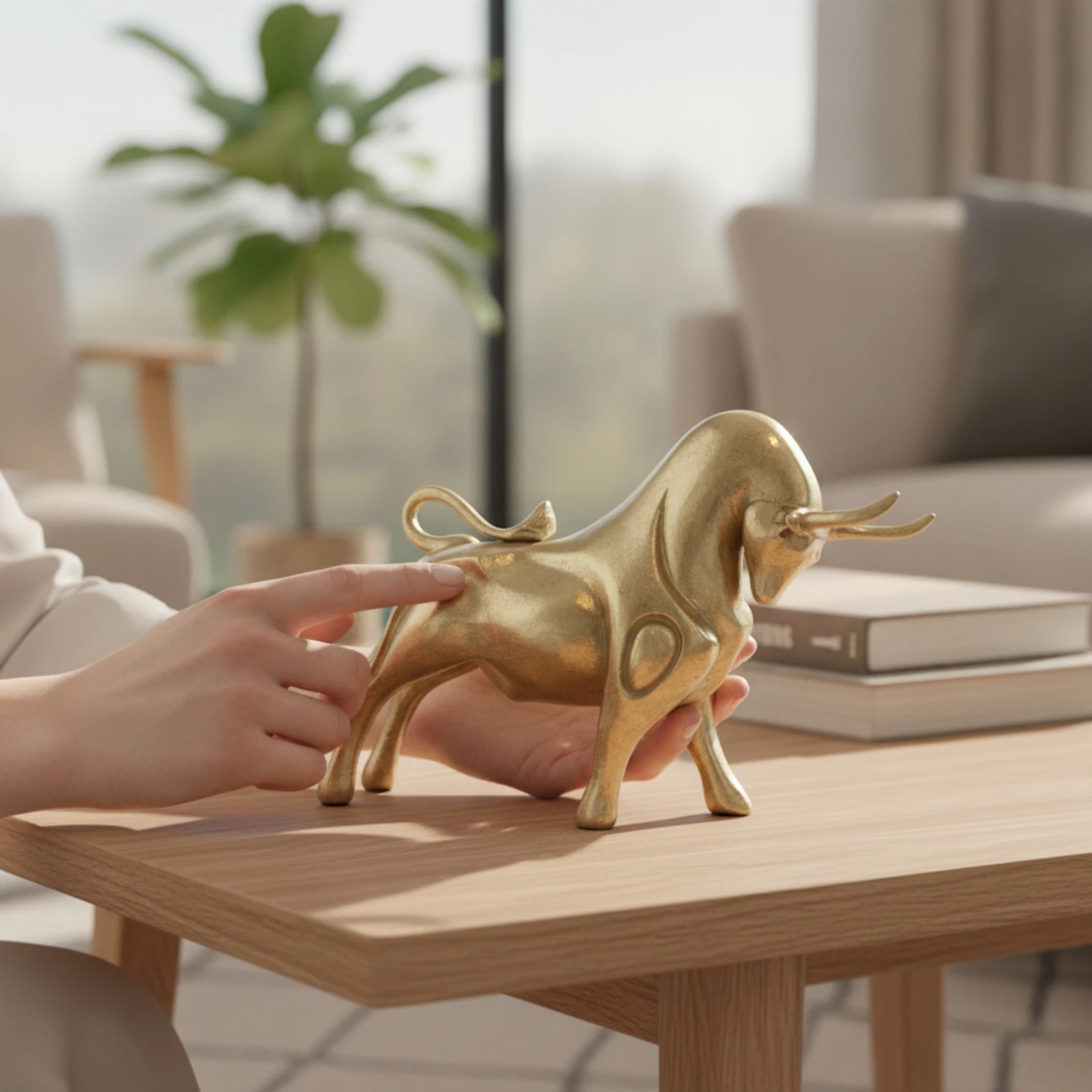 Bull Figurine Polyresin Bull Statue Animal Figurine Modern Decor Decorative for Homeowners, Living Room, Office