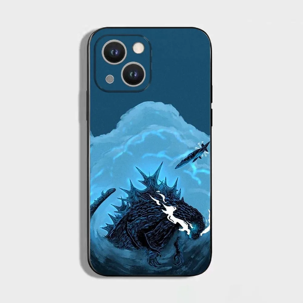 日本モンスター-G-ゴジラ電話ケース iPhone 16、15、14、13、12、11 Plus、Pro Max、XS、X、XR、SE、Mini、8、7、ソフトシリコンブラックカバー用