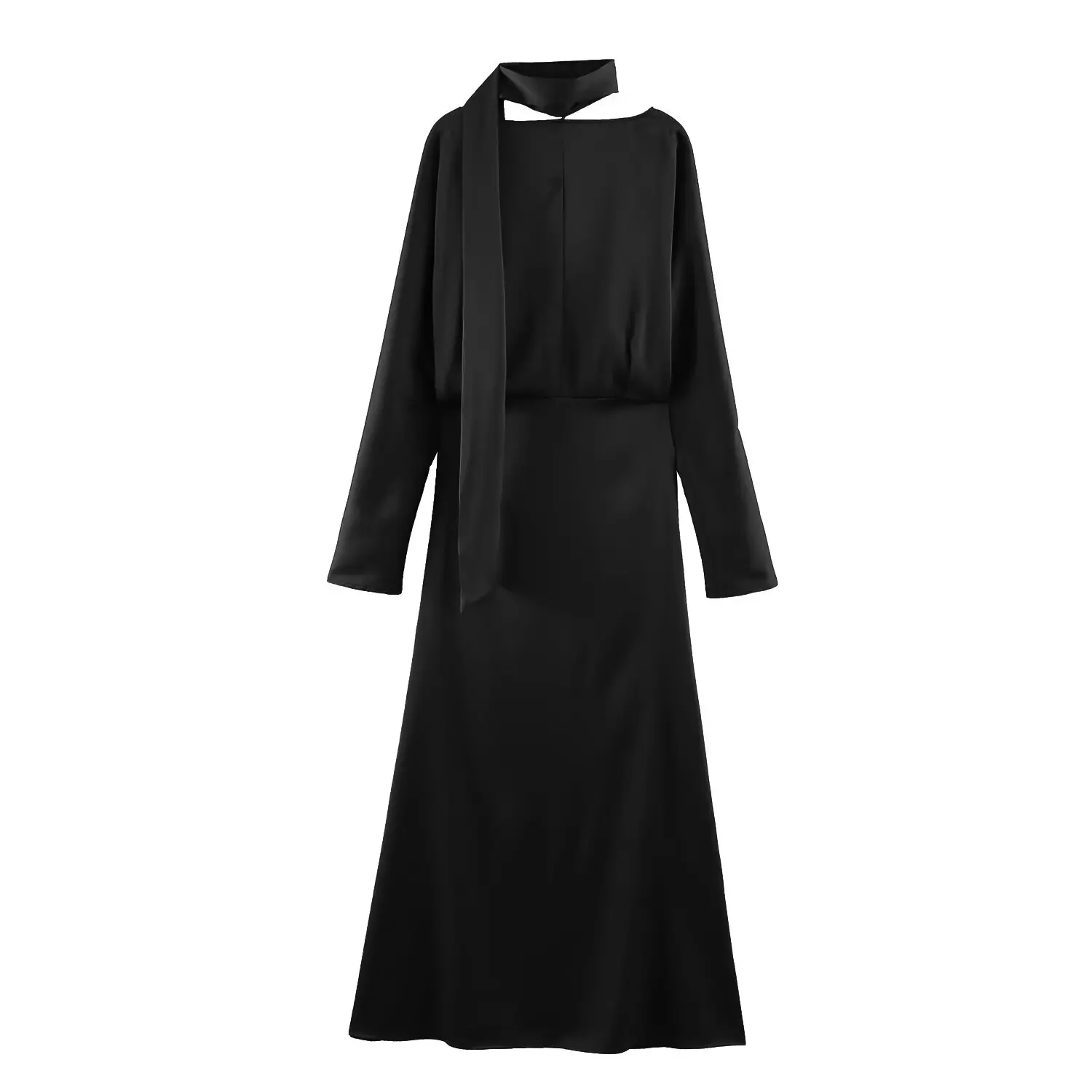 BSAY – robe écharpe en Satin pour femmes, mode automne hiver, nouvelles plis, manches longues, col en v, robes de soirée françaises