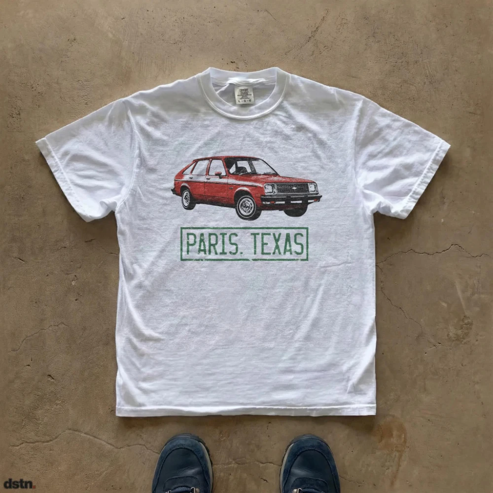 Paris Texas Red Vintage Car T-shirt Retro Road Movie Graphic Tee Short Sleeve Men's T-shirts for Summer