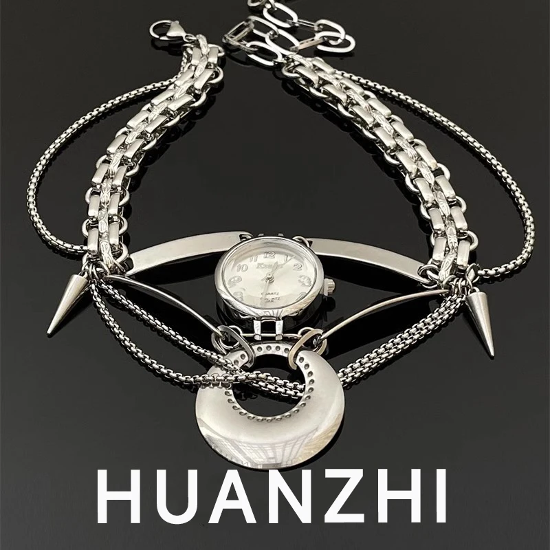 HUANZHI Heavy Duty Silver Color Clock Necklace Vintage Punk Mechanical Choker Exaggerated Jewelry for Women Unisex New