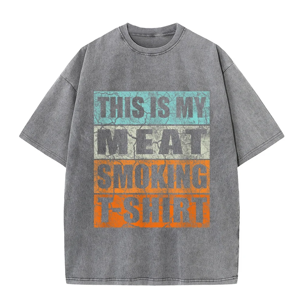 T-Shirt Men BBQ Smoker Themed Retro Vintage My Meat Smoking Camisetas De Hombre Algodón Short Sleeve Tee Shirt Humor Casual Top