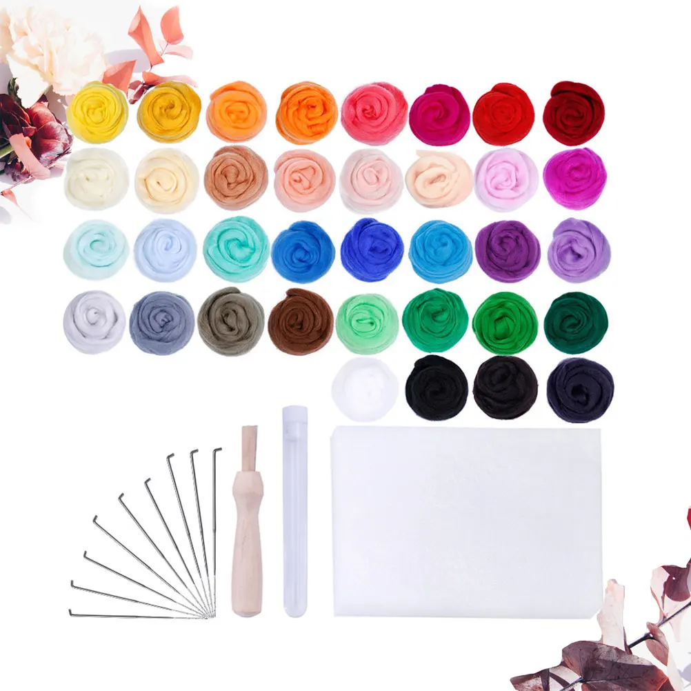 

48 Pcs Wool Felt Kit Crafts Accessories Rose Flower Component Handmade Parts