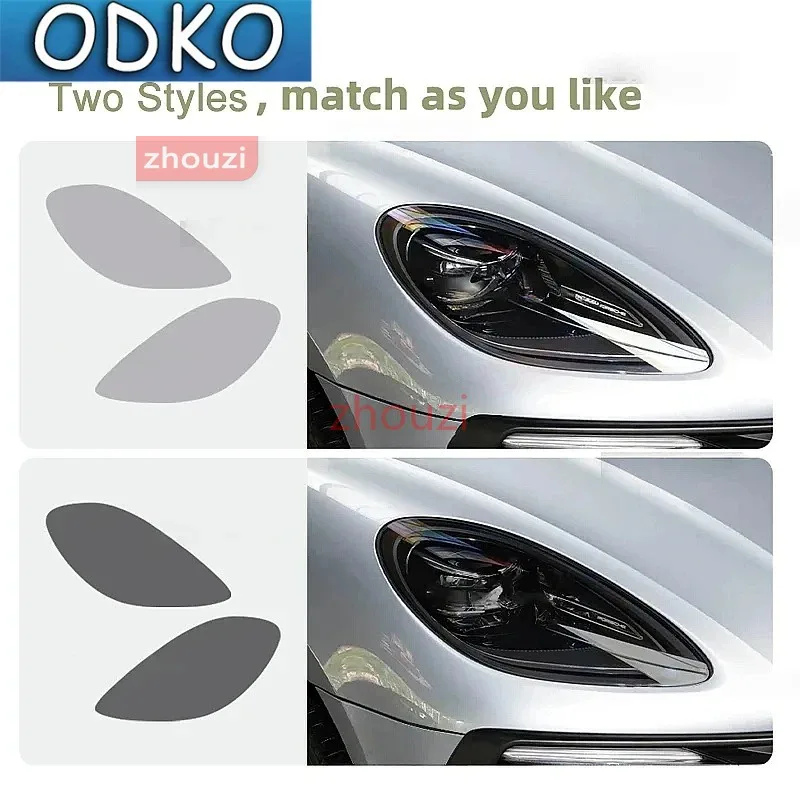 2Pcs TPU For Porsche Macan 2018 2019 2020-2024 Car Headlight Protective Film Smoke Black Tint Wrap Vinyl Transparent Sticker