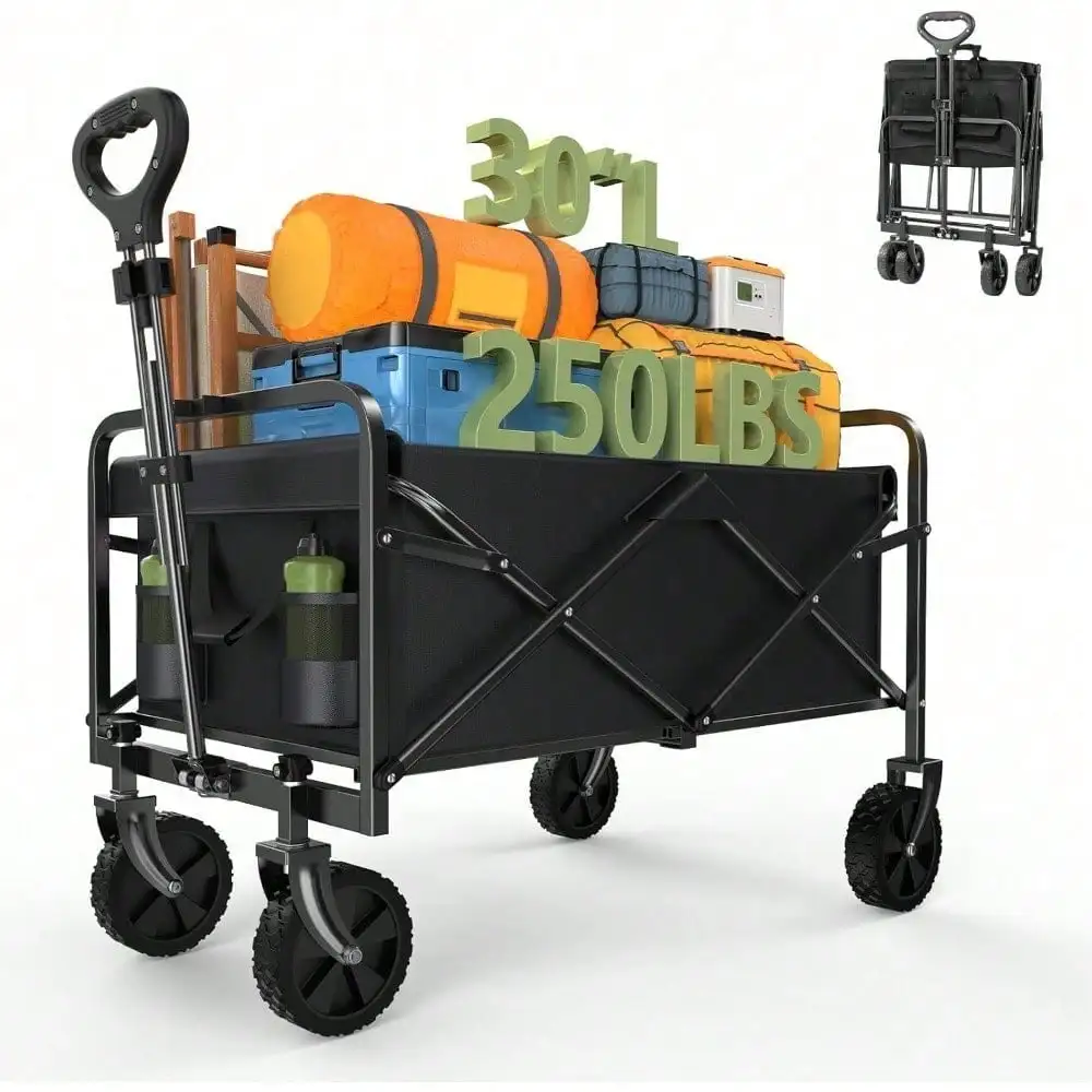 

Складная тележка-вагончик с внедорожными колесами, прочная универсальная тележка для кемпинга, пляжа, автодомов, пикников и активного отдыха