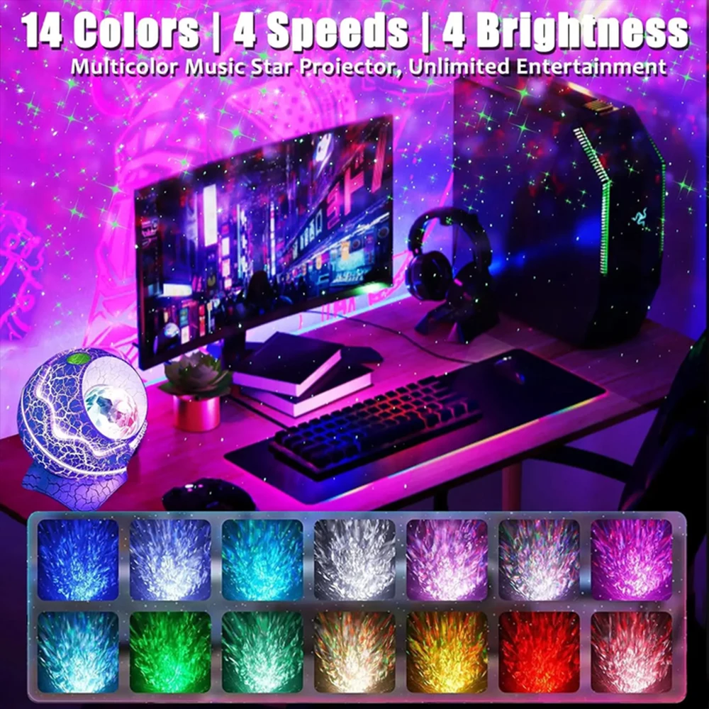 Lampu Malam Telur Dinosaurus dengan Proyeksi Irama Kontrol Suara Bluetooth Bertenaga USB untuk Hadiah Dekorasi Kamar Tidur Pesta Kamar Anak-anak