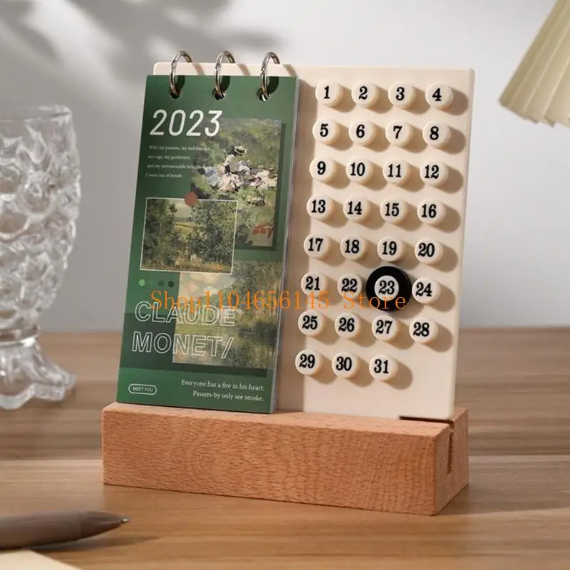 5Asd Desktop Calendario permanente con calendario madera ABS Calendario cuenta regresiva permanente con 3 anillos para