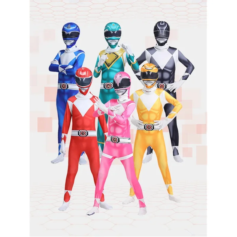 ★ Costume Cosplay Power Rangers Samurai Per Adulti E Bambini, Morpher Mighty Morphin, Maschera, Tuta Intera Zentai, Halloween ❤-image