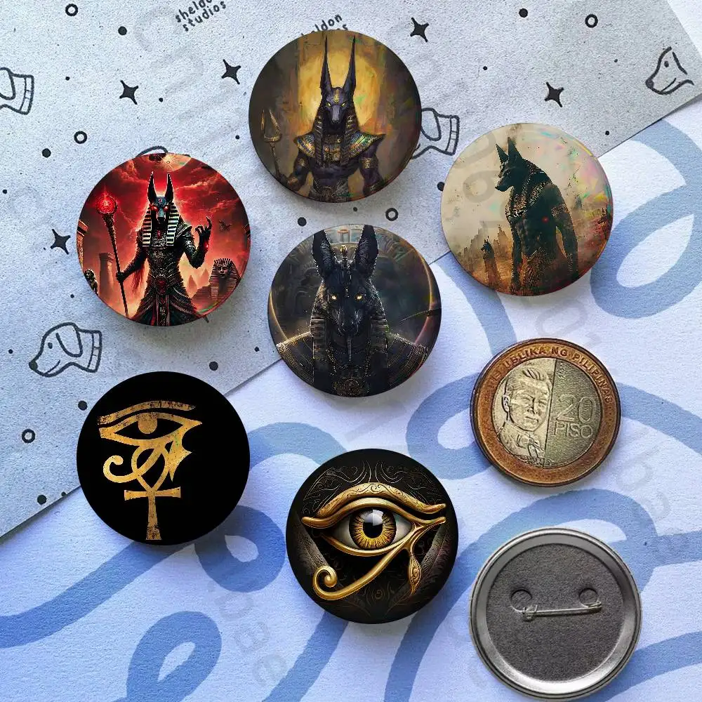 Egyptian Myth Anubis 32/44/58mm Handmade Pins Round Brooch Badge Backpacks Clothes Jewelry Gifts