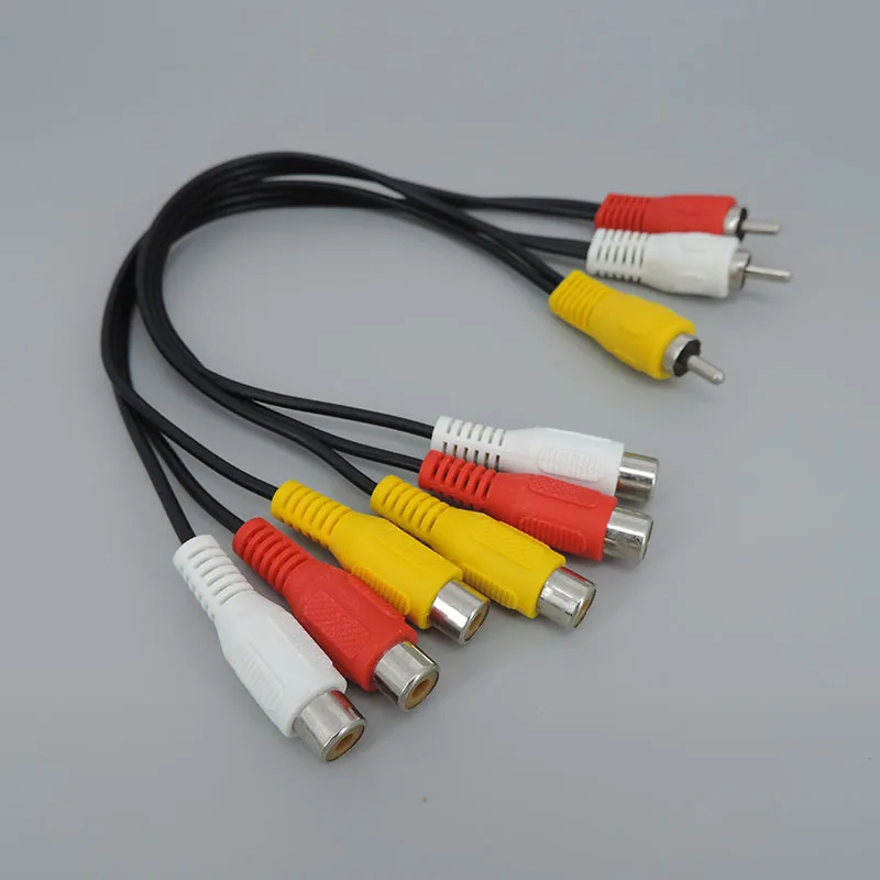 3RCA Male Jack 3RCA To 6 RCA 6RCA Female Audio Video Cable connector extend cord AV Splitter for TV DVD Player Projector 0.25M c
