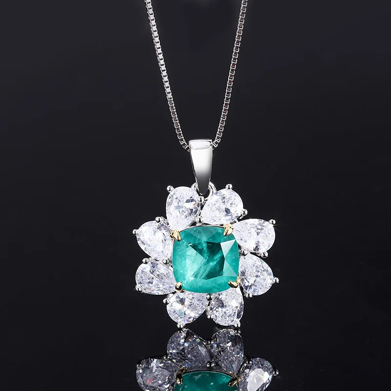 Jewelry S925 Silver Wood Emerald Green 10*10 Pendant Ring 8*8 Earring Set for Women