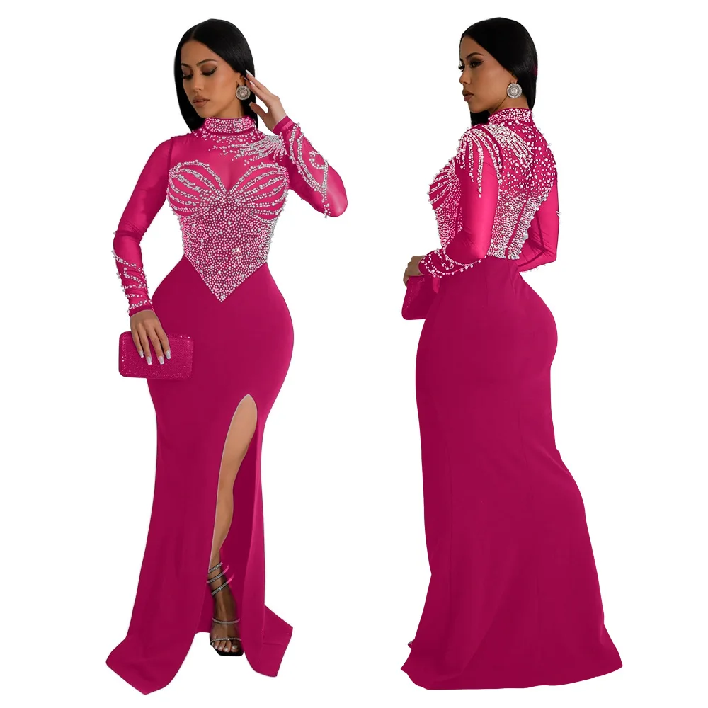 EINYOO-Vestidos Compridos de Luxo Zevity Mulheres Malha de Diamantes, Roupas Femininas, Traf Y2k, See-through, Senior Prom, Festa, Casamento