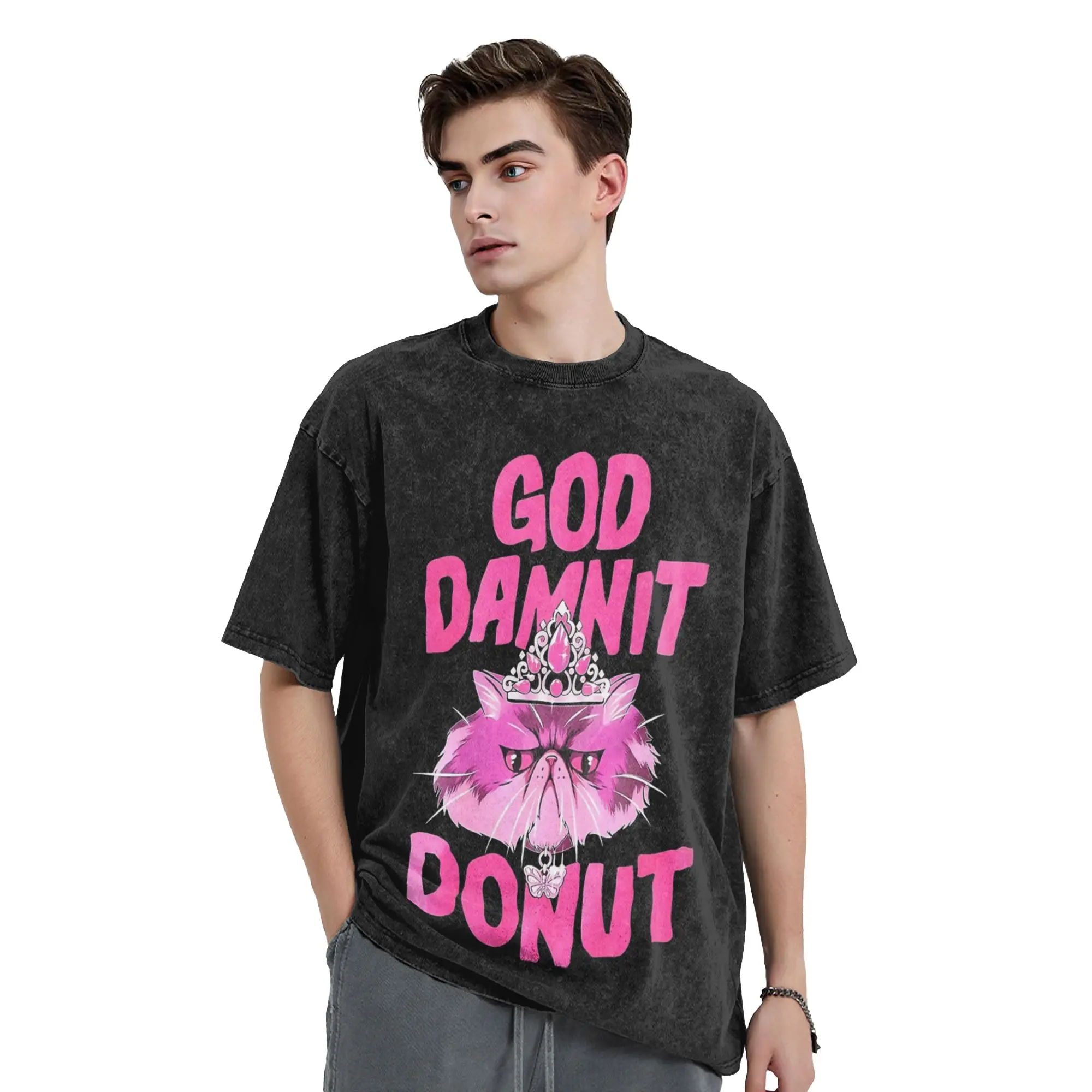 Dungeon Crawler Carl Donut Washed T Shirts Streetwear Hip Hop Fashion T-Shirt  Tee Shirt Men Women Short Sleeve Street Summer