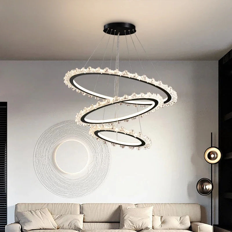 

Nordic Round Acrylic Led Pendant Lamp for Dining Living Room Center Table Bedroom Apartment Chandelier Dimmable Line Art Fixture