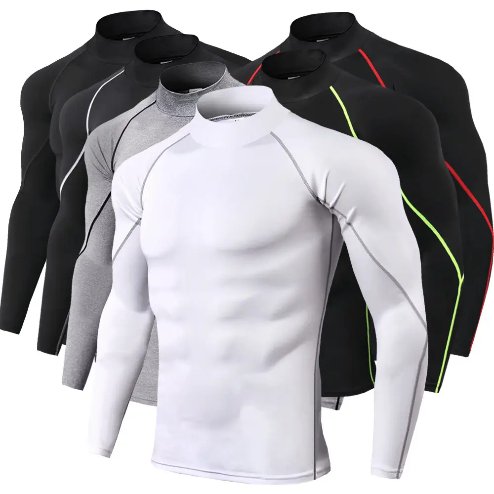 Camiseta esportiva masculina de secagem rápida, musculação, corrida, manga longa, compressão, academia, fitness, apertado, rashgard