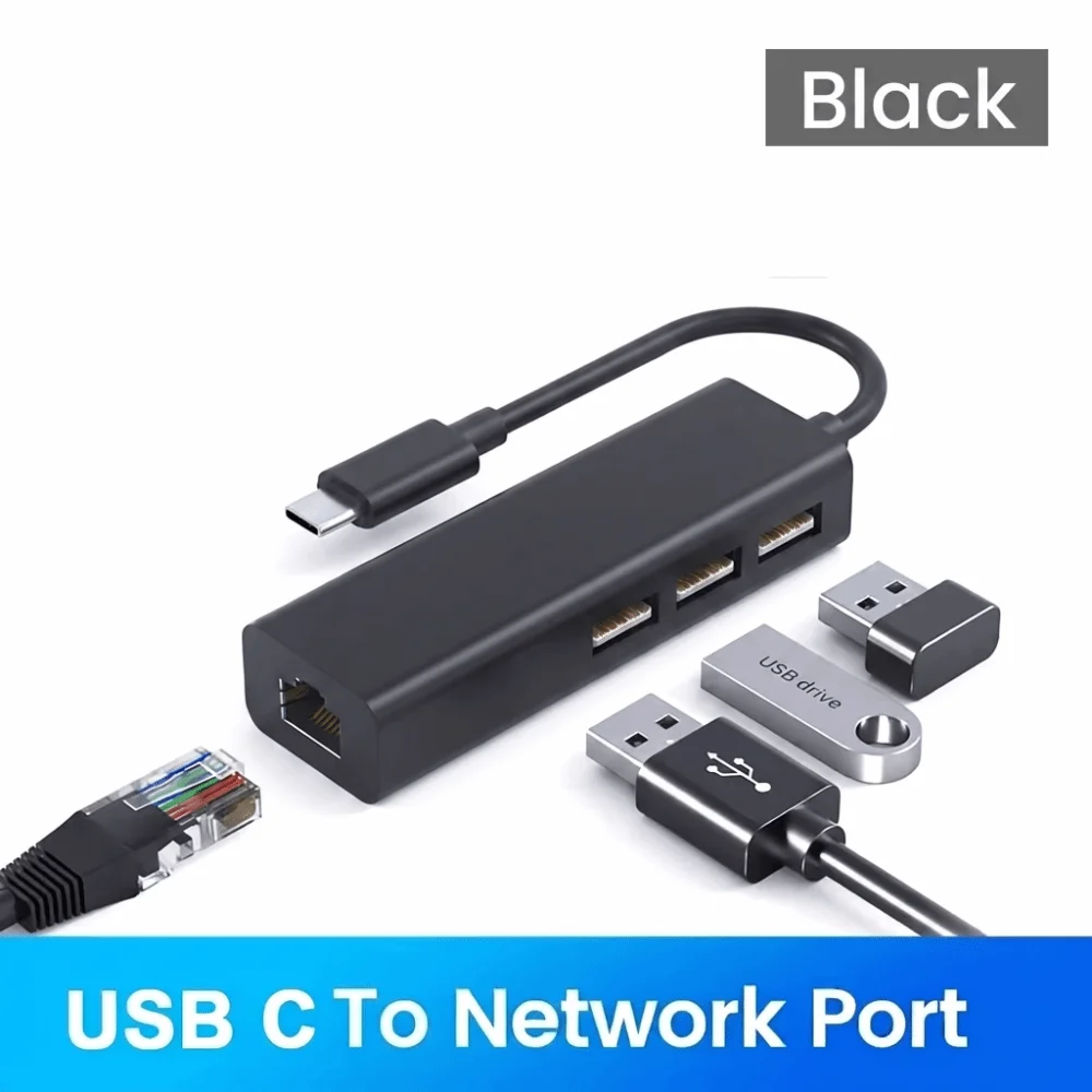 High-Speed USB Ethernet Adapter Type C 10/100 Ethernet Ethernet Adapter Network Card USB 2.0 3 Ports USB Hub for PC