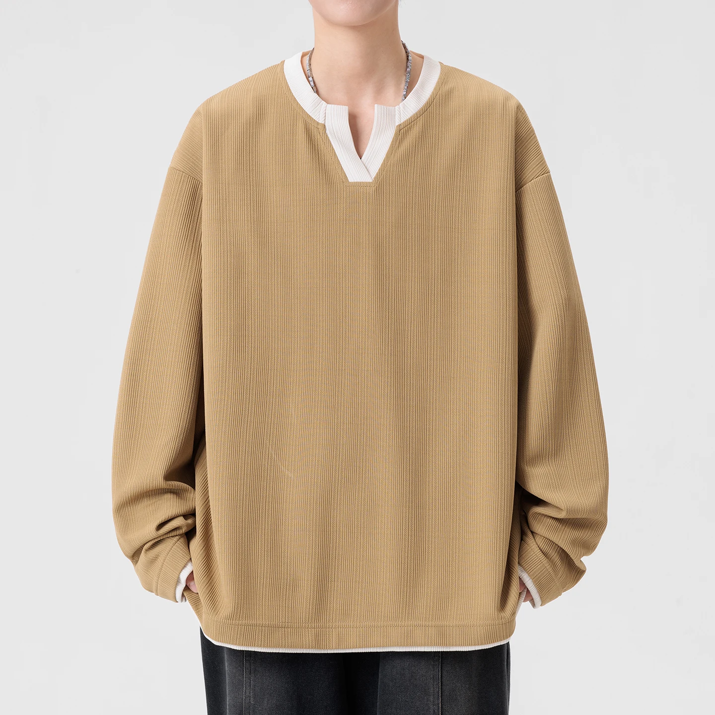 

Мужские свитшоты с V-образным вырезом и пэчворком для весны и осени, свободные уличные пуловеры, худи в стиле хип-хоп, модные повседневные толстовки