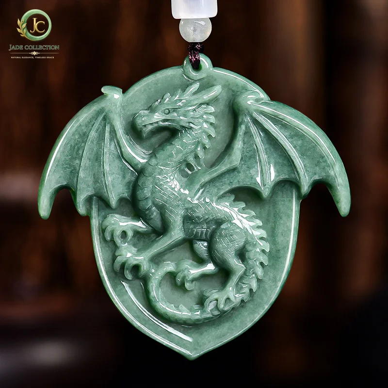 NaturalaJadeite bean green three-dimensional pterosaur protective pendant, bean seed jadeite, unique and domineering men's acces