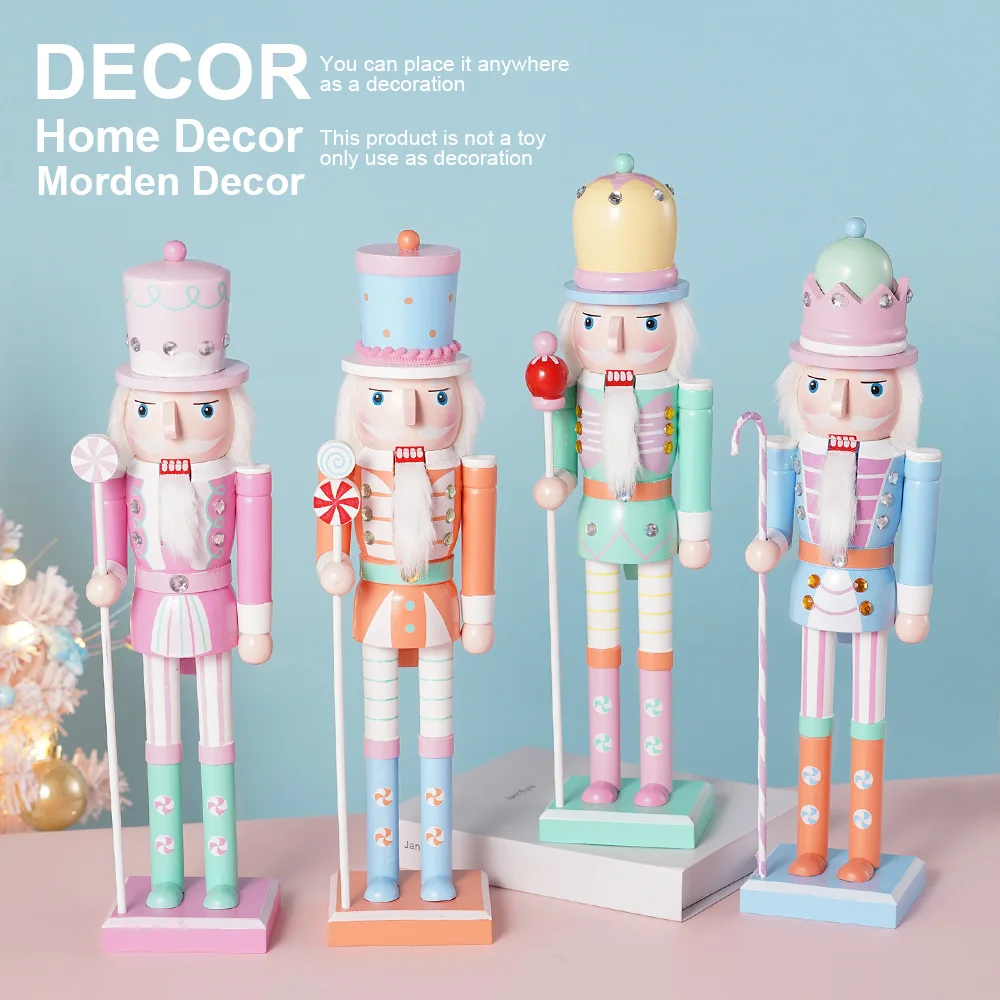 38cm Nutcracker Soldier Puppet Wooden Nutcracker Statues Handcraft Doll Toy Candy Series Christmas New Year Gift Home Decoration