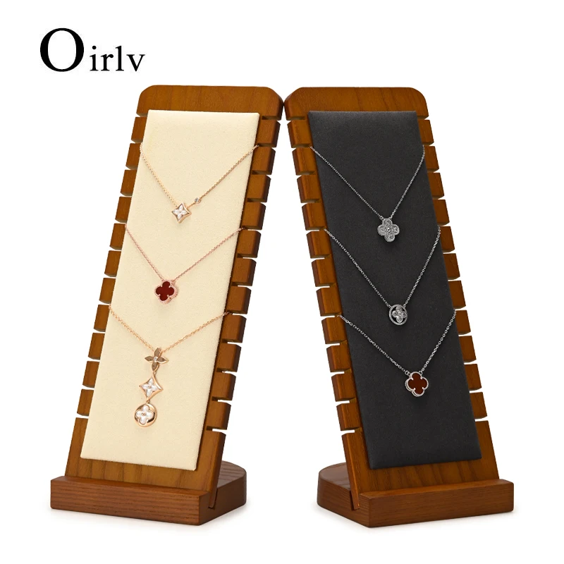 Oirlv New Solid Wood Multifunctional Necklace Display Board Microfiber Material Pendant Necklace Jewelry Storage Display Stand