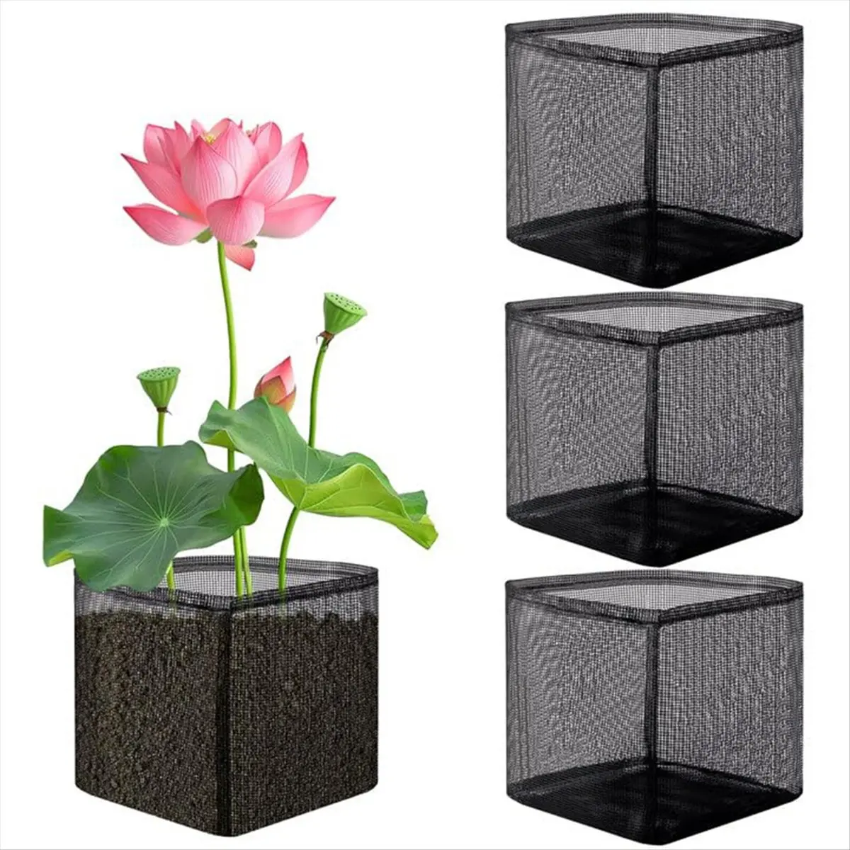 A78I 4 Pcs X Aquatic Planting Bags - Reusable Mesh Water Garden Pond Plant Pot - Breathable Square Lily Pots for Swamp A