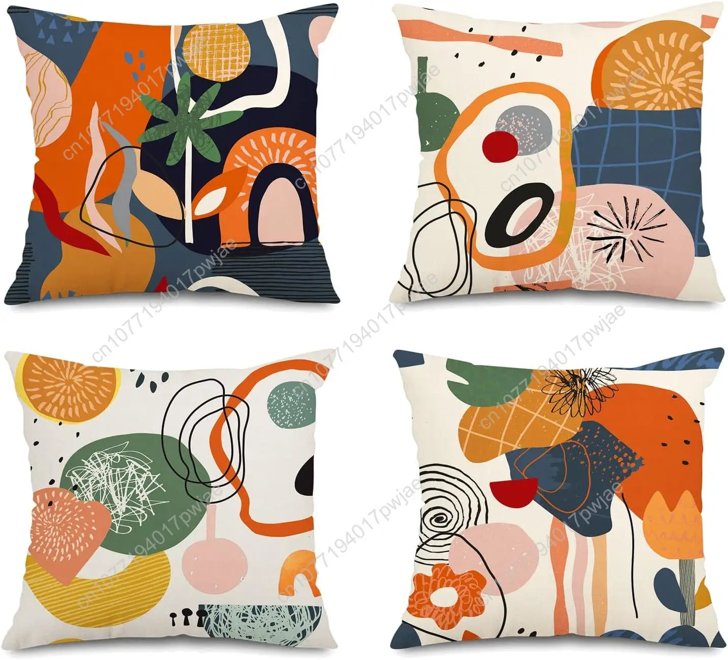 

Jartinle Abstract Mid Century Modern Throw Pillow Covers 18x18 Colorful Boho Orange Aesthetic Floral Geometric Pillow Covers for