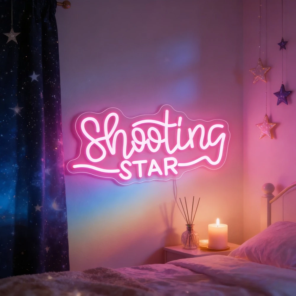 

Неоновая вывеска «Падающая звезда», светодиодный настенный светильник с USB-питанием, регулируемая яркость, для спальни, детской комнаты, декора комнаты в стиле галактики, романтический розовый ночник для создания сказочной атмосферы