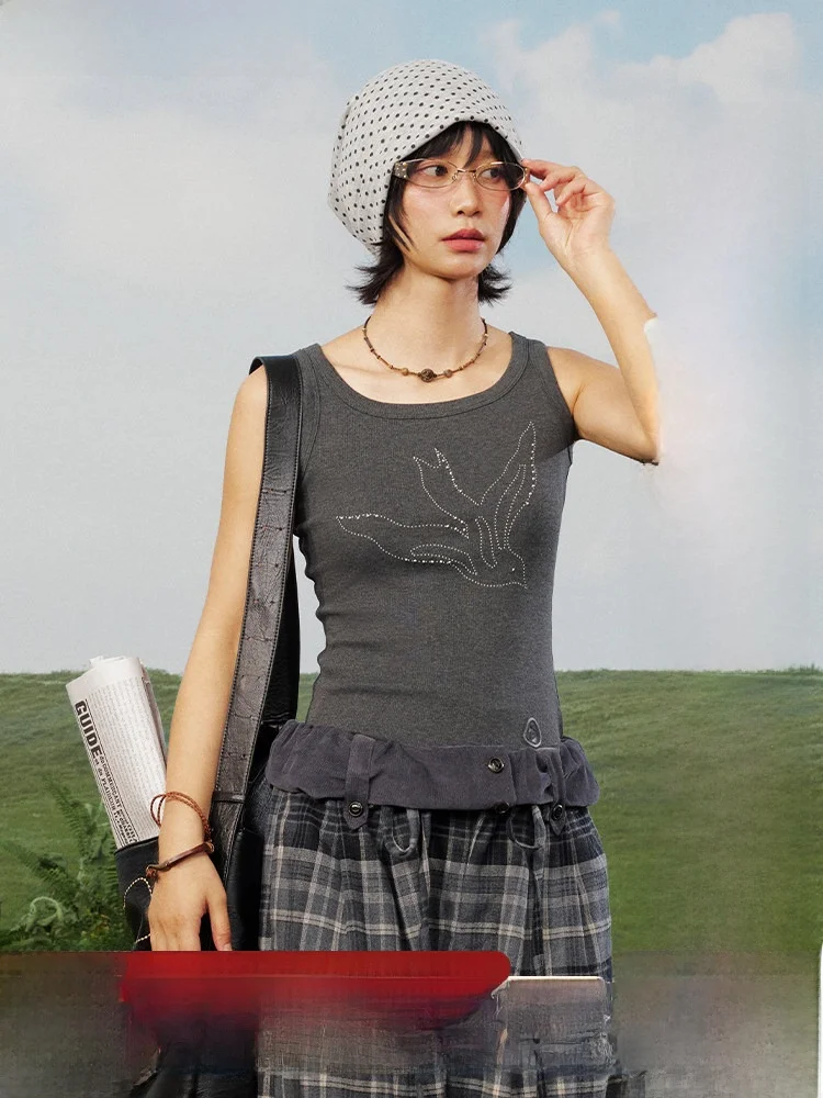 

Женский приталенный повседневный топ Saoe Spring 2026 с вышивкой цветов и птиц, из смесового хлопка, без рукавов