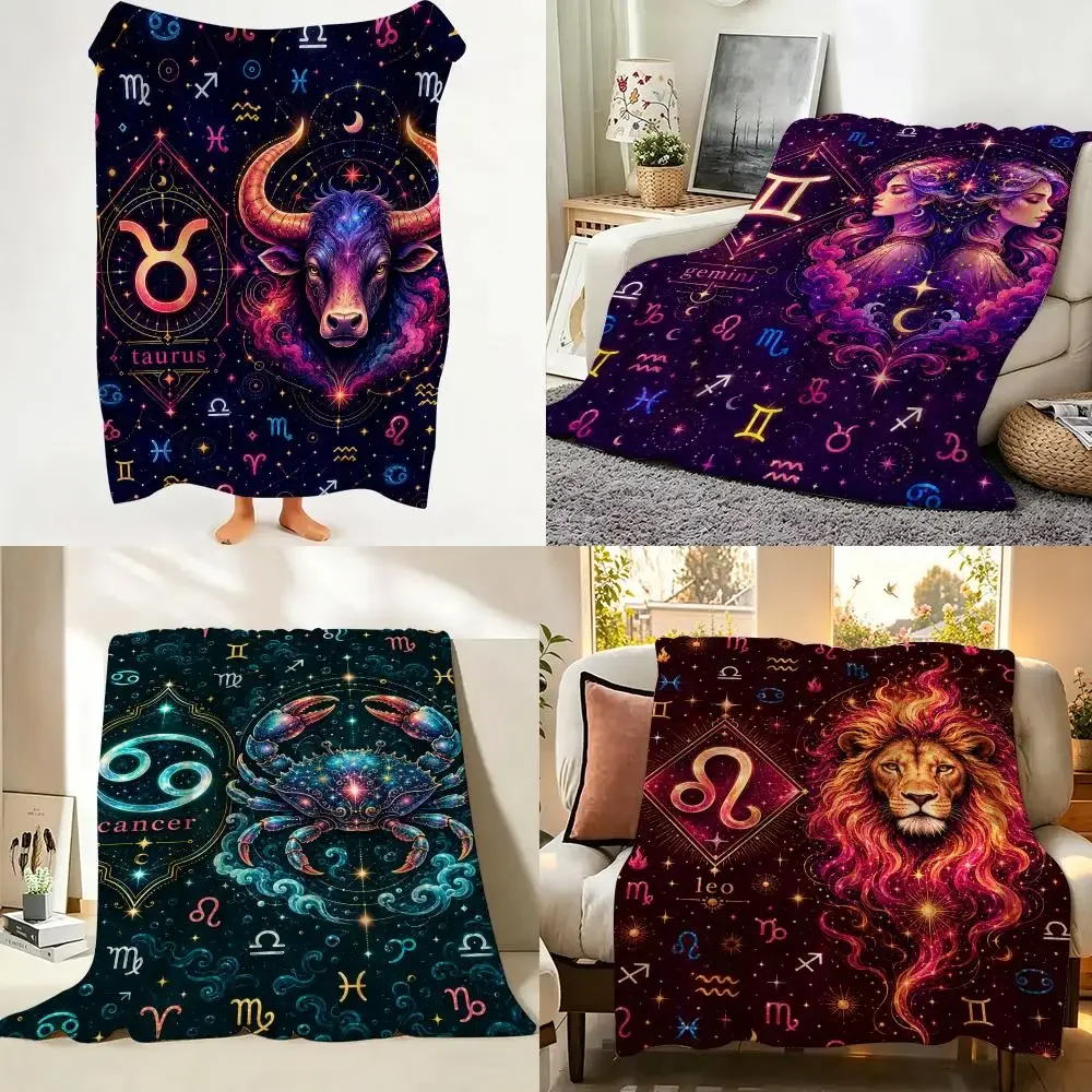 Mystical Zodiac Signs Throw Flannel Throw Blanket Suitable warm for Sofa、Living Room、Bedroom soft