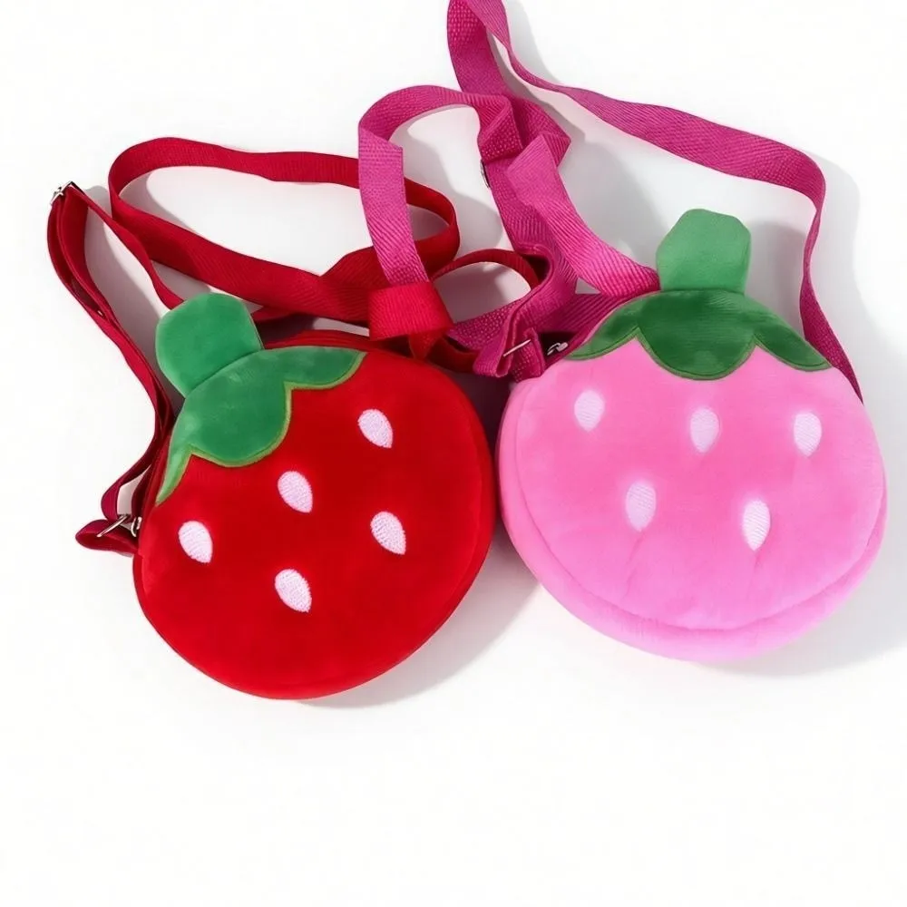 Adorable Cartoon Strawberry Shoulder Bag Mini Size Fruit Shape Crossbody Bag with Zipper Coin Purse for Kids, Adults