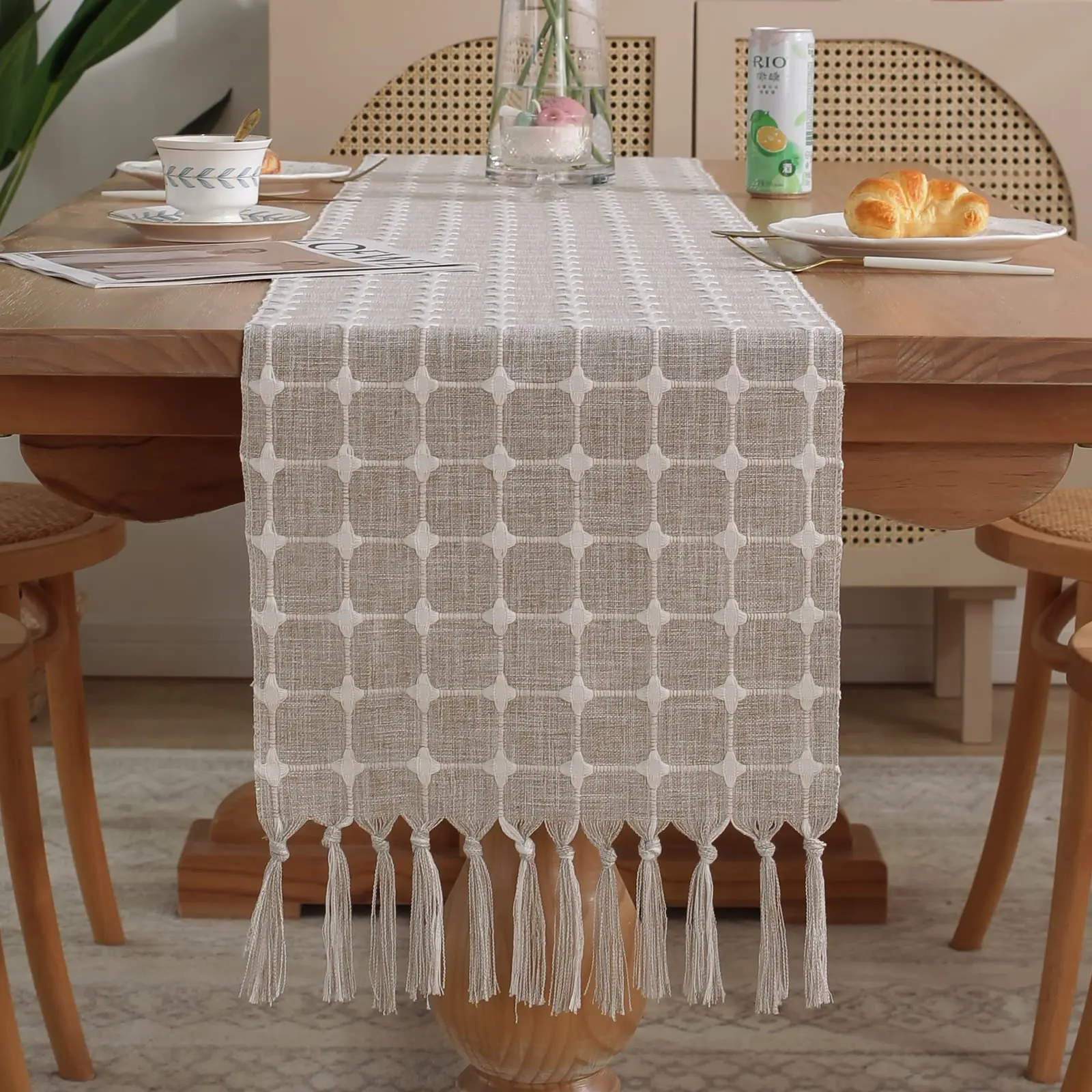 

Wrinkle Free Long Linen Table Runner, Boho Table Runner, Fall Table Runner for Dresser, Coffee Table,Dining Room