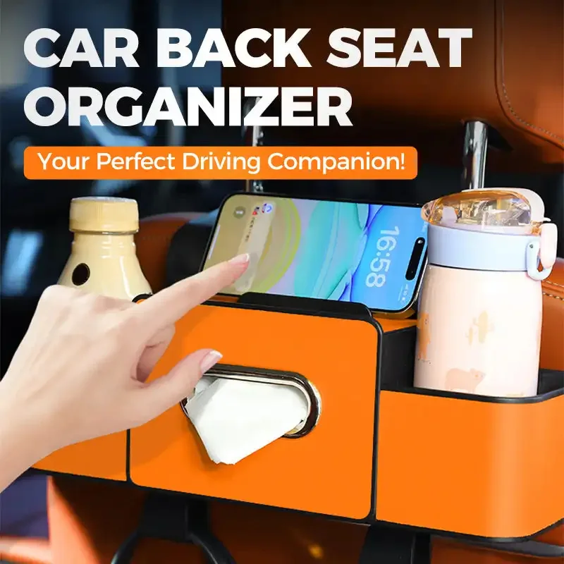 Car Multifunctional Seat Back Waterproof Storage Bag in Car Tissue Box Car Seat Back Organizer Double Hooks Tidying Hanging Bags