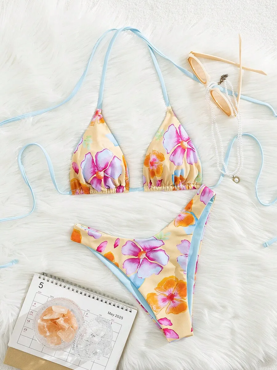 

Floral Print Women Bikini Set Two Piece Swimsuit For Beach Summer Vacation