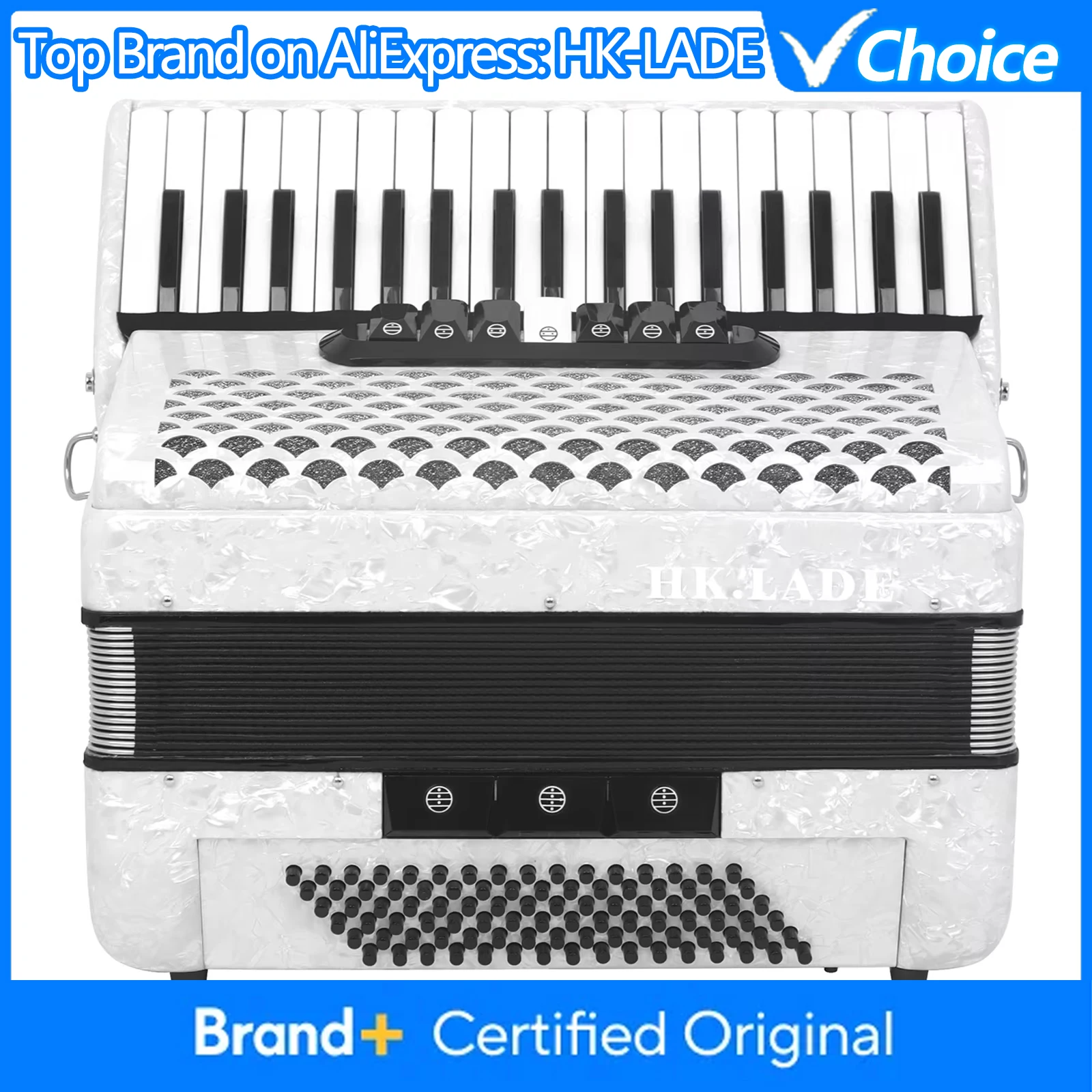 

HK·LADE Bayan Accordion AH-100 White 37 Key 96 Bass 7 Keyboard Voice Changing Accordion Sheepskin Bellows Accordion with Storage