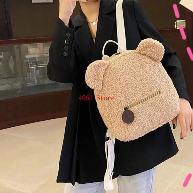 

Personalised Furry Backpacks Lovely Fleece Sherpa Bag Travel Shopping Rucksack Large Capacity Plush Bag for Boys Girls