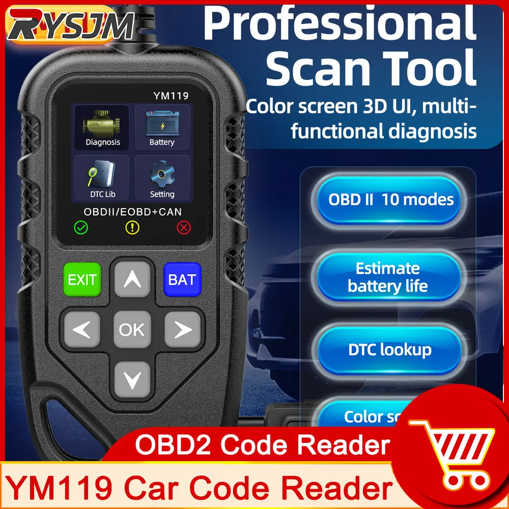 

YM119 OBDII сканер для чтения информации транспортных средств OBD2 считыватель кодов многоязычная работа для всех автомобильных диагностических инструментов по индивидуальному заказу
