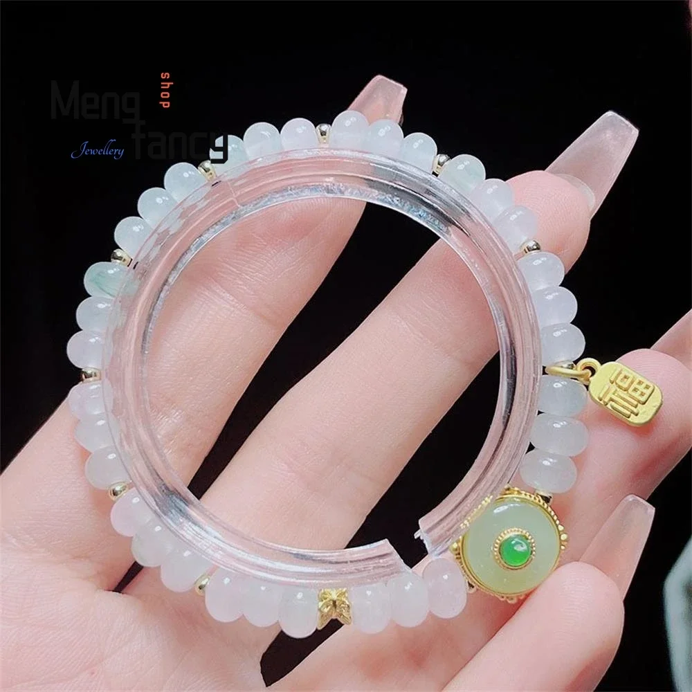 

Natural Tianshan Cui Female Round Bead Fine Jade Bracelet Exquisite High-grade Fashion Luxury Jewelry Best Selling Holiday Gifts