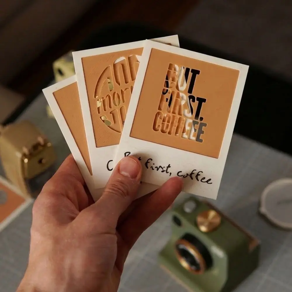 Funny 3D Printed Latte Camera Replaceable Cards One Touch Press Coffee Powder Print Camera Included Stencils Food Safe