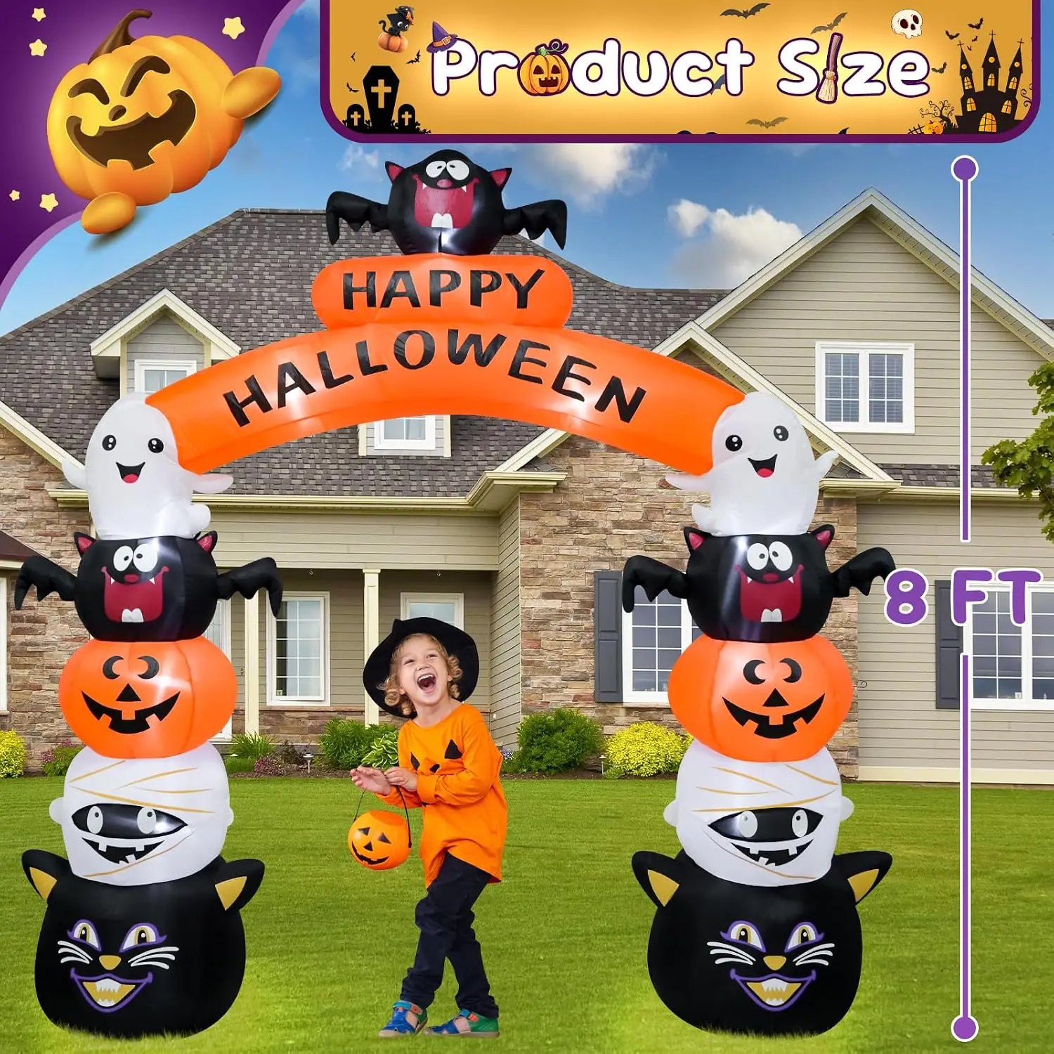 8FT Halloween Arch Inflatable Decoration with LED Lights