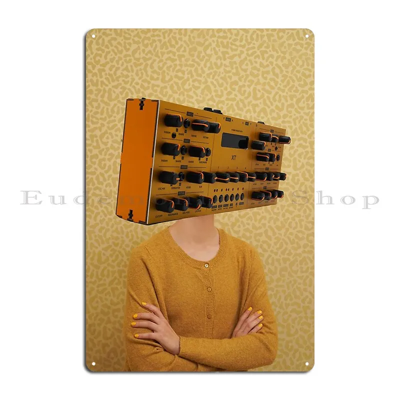 Synth Head Lady In Yellow And Orange Metal Plaque Painting Character Pub Wall Decor Wall Mural Tin Sign Poster