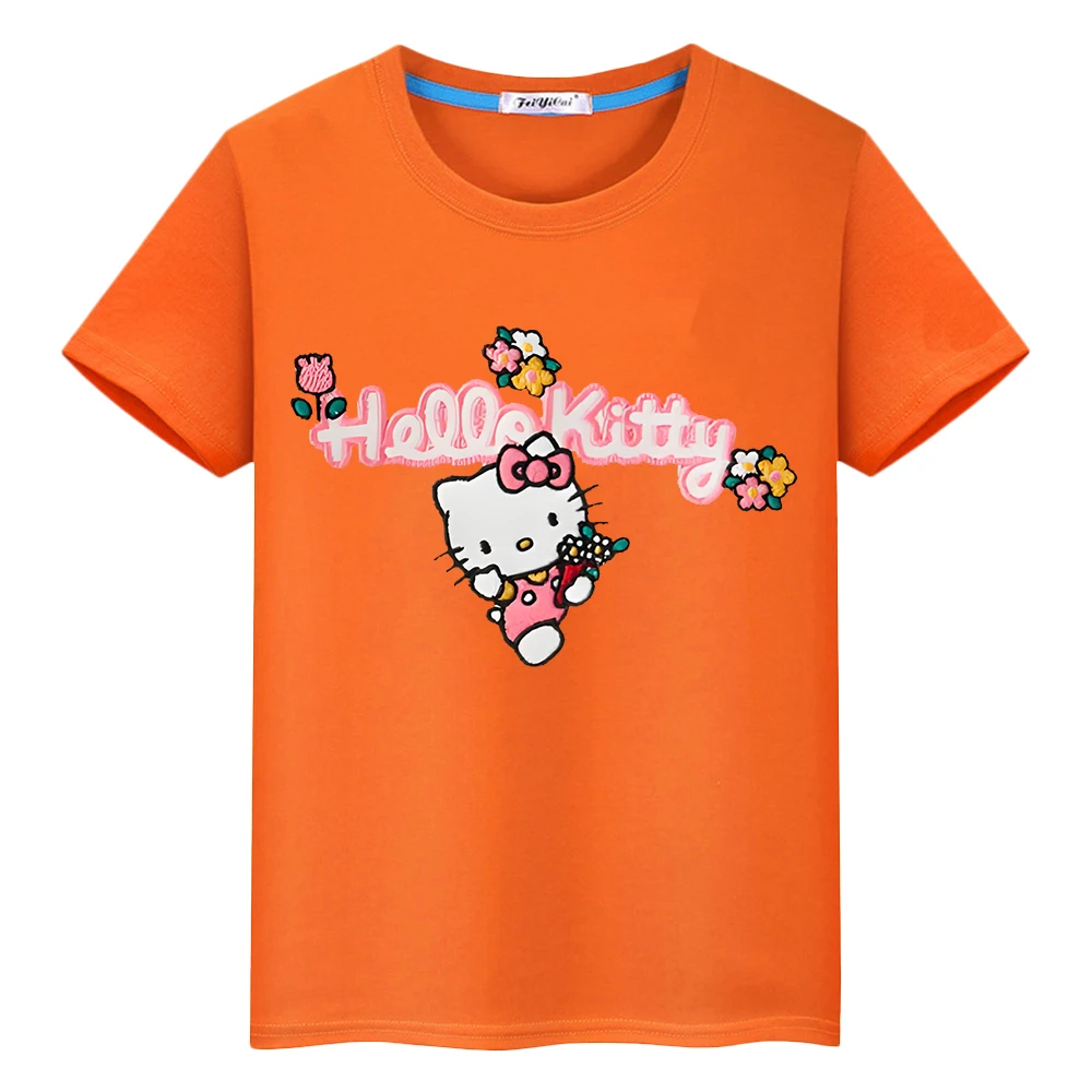 Camiseta con estampado de dibujos animados de hello kitty para niños y niñas, Tops cortos de Anime, ropa de una pieza y2k, 100% algodón, regalo de verano