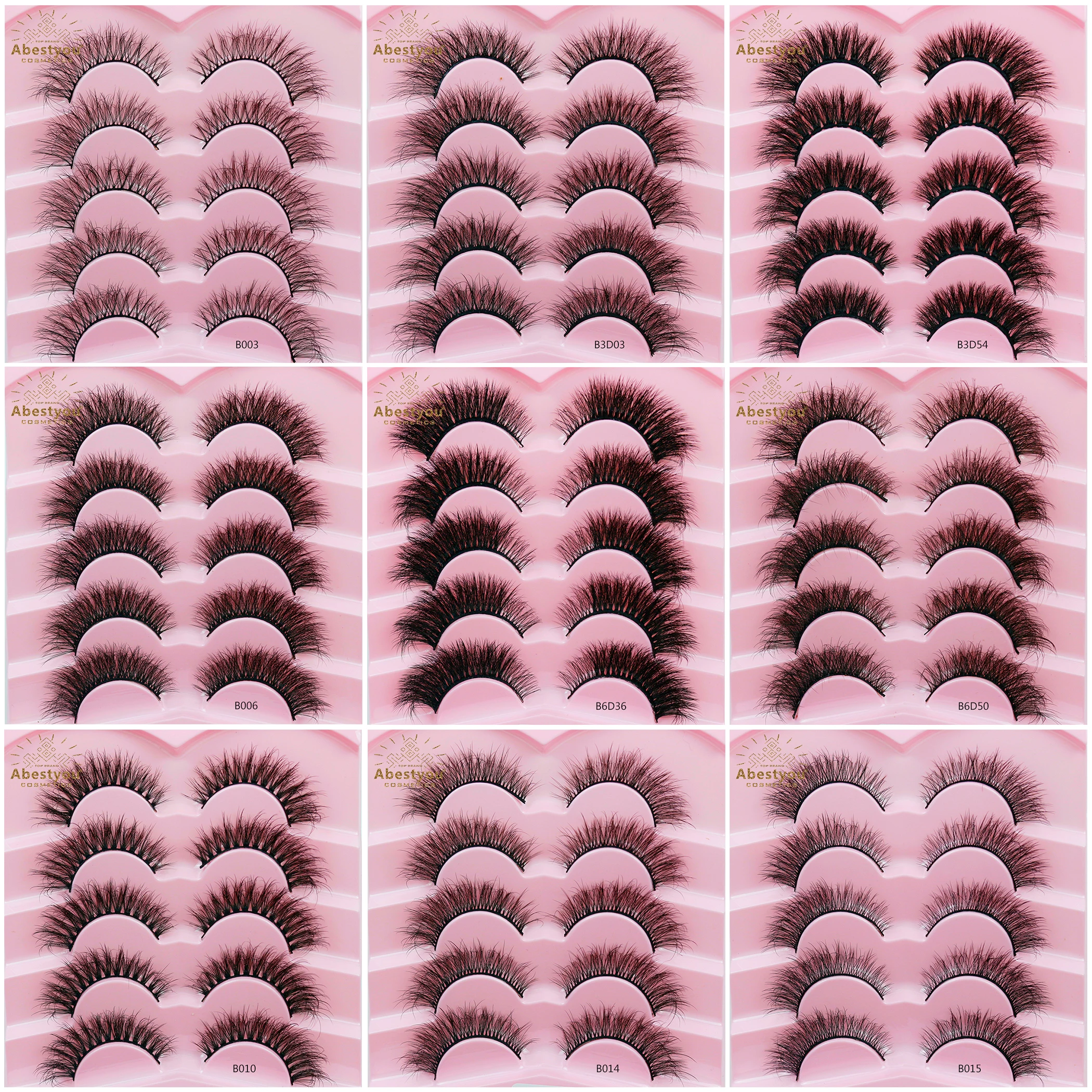 

Abestyou 5 Pairs 5D Fluffy Winged Cat Eye Wispy Faux Mink Lashes Manga False Eyelash Extension Pink Packaging Box Wholesale Bulk