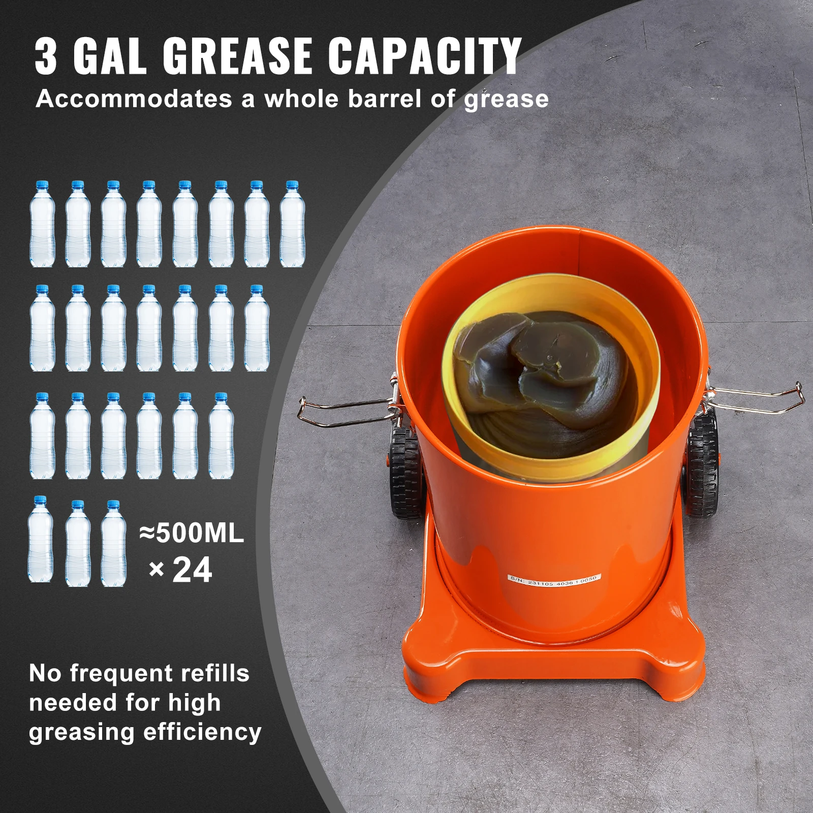 SucceBuy 3/5/10 Gallon Grease Pump Air Operated with Hose Pneumatic Grease Bucket Gun and Wheels for Cars 50:1 Pressure Ratio