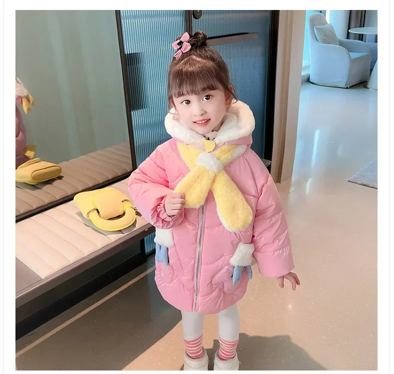 

Girls thickened cotton-padded clothes 2023 new foreign style antler cotton-padded jacket little girl long coat winter