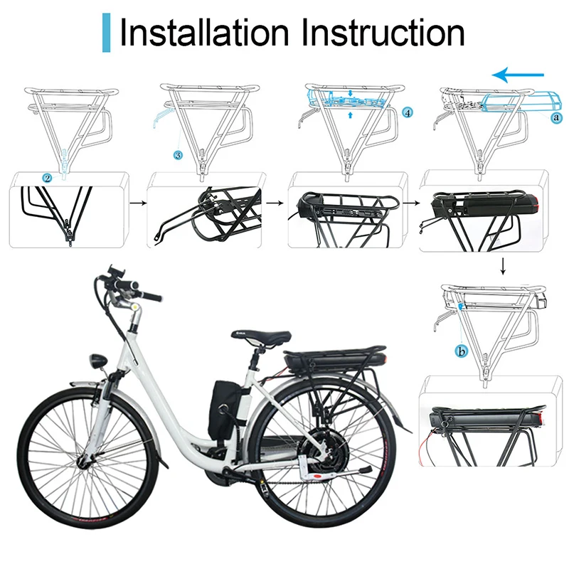 Original 21700 Rear Rack eBike Battery 36V 19.2Ah 13Ah 48V 52V 14.4Ah 15Ah 17.5Ah 18650 Electirc Bicycle Bateria for 250W-1000W